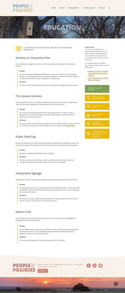 People & Prairies - website - education