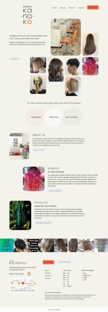 Salon Kanako - Website Home Page